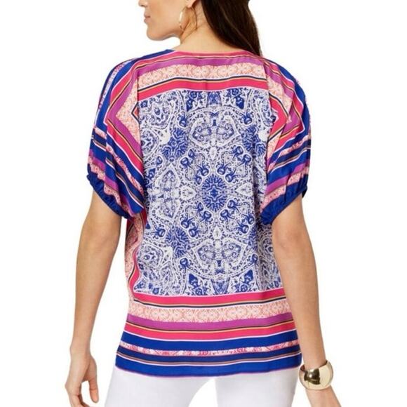 Trina Turk Multi Print Floria 100% Silk Blouse Top  XS EUC - Picture 2 of 8